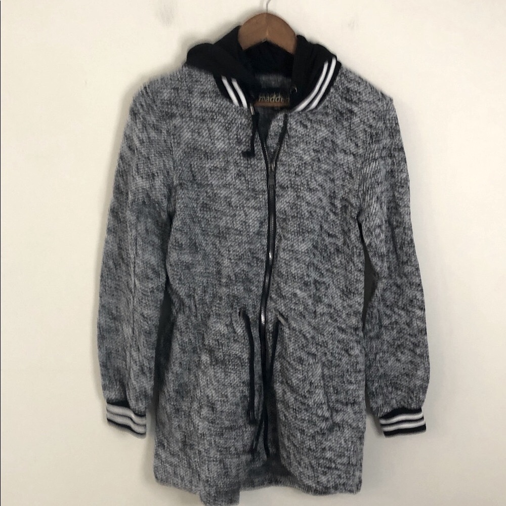 Madden NYC Black hoodie Jacket drawstring waist front pockets fleece interior M